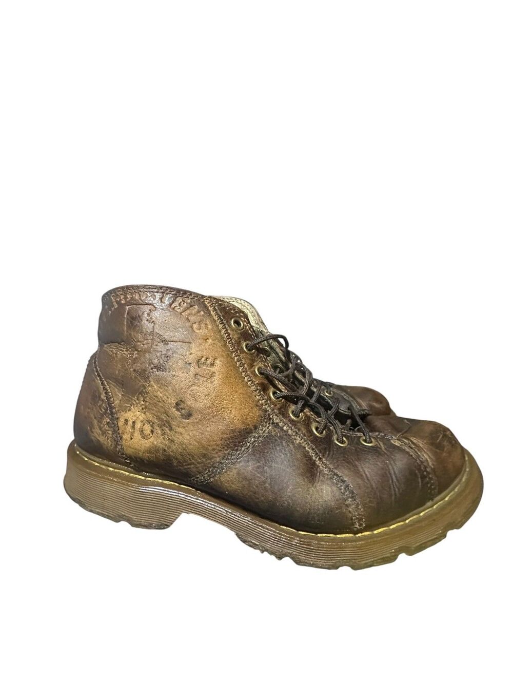 Vintage Dr. Martens Arlen Brown Leather Work Boots Spell Out Mens 11 M Grunge